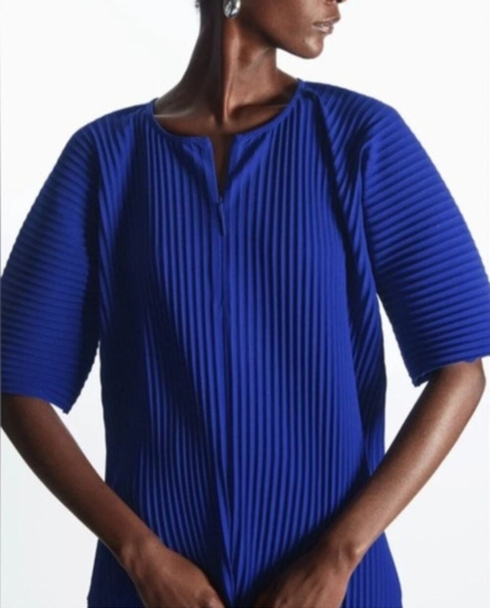 COS Pleated Hal Zip Cobalt Blue Size Medium Blouse